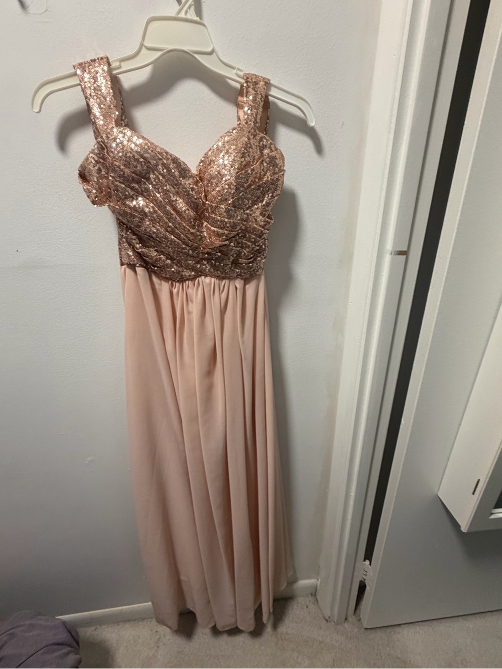 Sequin Bodice Blush Pink Evening Dress
